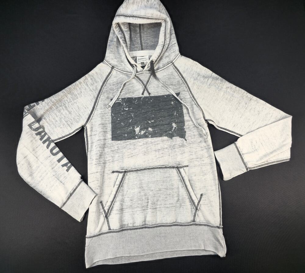 J.America‎ South Dakota Hoodie Small Gray Pullover Sweatshirt Distressed Graphic